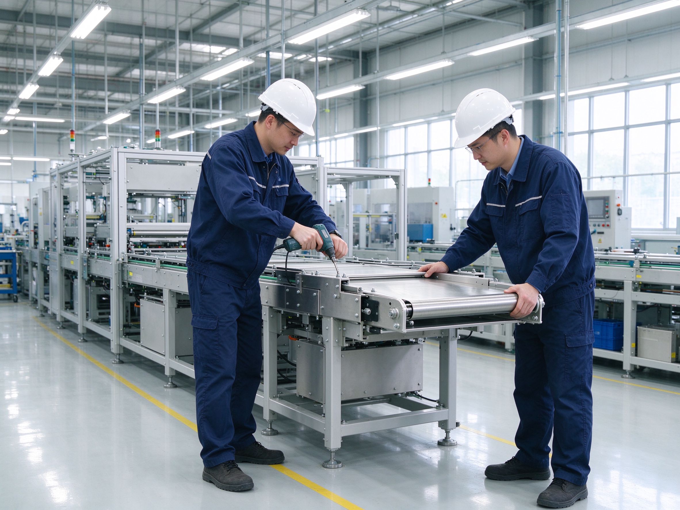 工程师安装自动化流水线